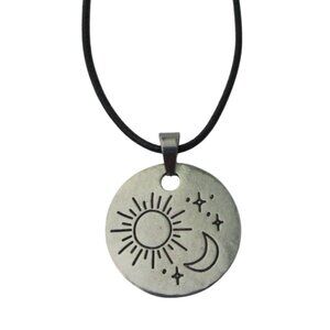 Sun & Moon Pendant Necklace On Adjustable 20" to 22" Black Cord Celestial Unisex